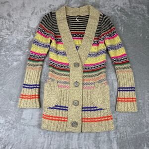 Free People Beige Pink Multi-Color Striped Sweater Cardigan Coat Size S